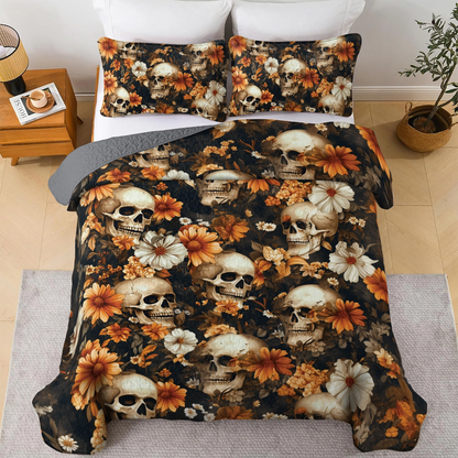 Shineful All Season Quilt 3-Piece Set Skull Memento Floral