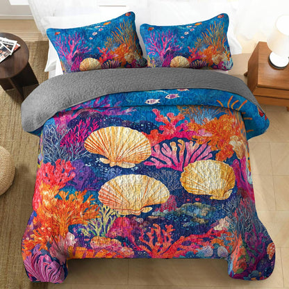 Shineful All Season Quilt 3-Piece Set - Seashell Under The Sea