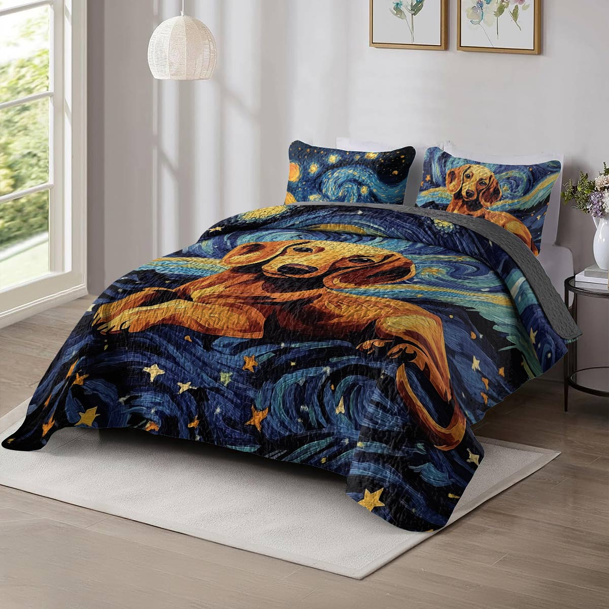 Shineful All Season Quilt 3-Piece Set - Dachshund Starry Night