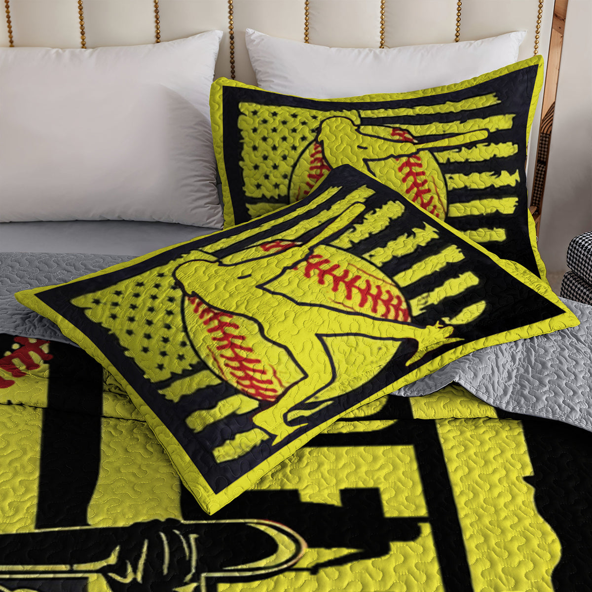 Shineful All Season Quilt 3-Piece Set Personalized Custom Softball Star