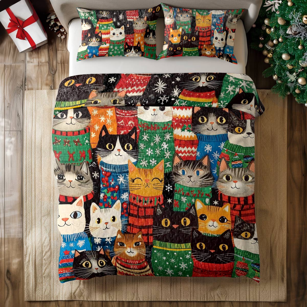 Shineful All Season Quilt 3-Piece Set Cozy Cats