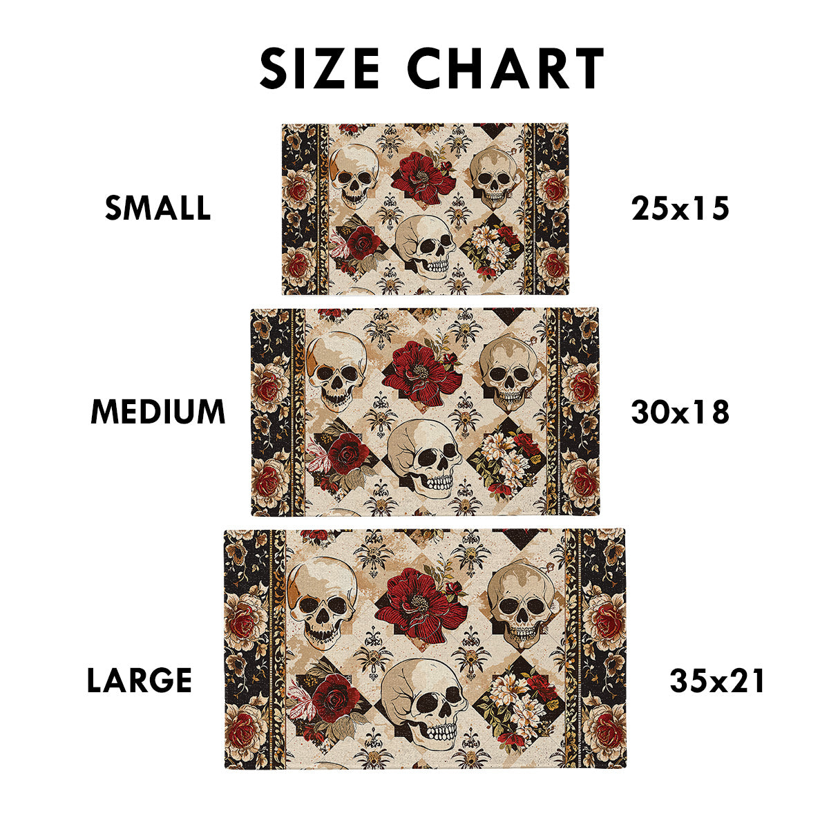 Shineful Elegent Skull Roses Ultra-Thin Non Skid Floor Mat, Kitchen Rugs