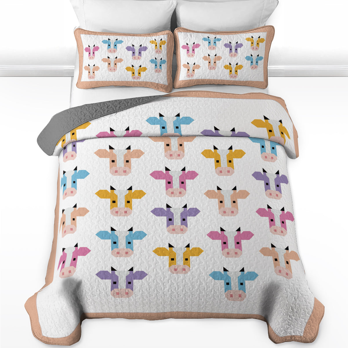 Shineful All Season Quilt 3-Piece Set Colorful Cow