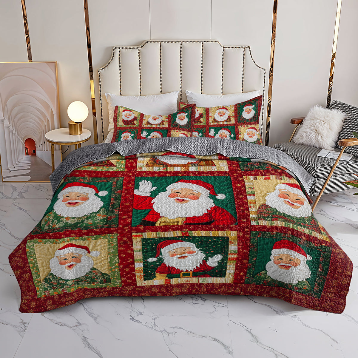 Shineful All Season Quilt 3-Piece Set Jolly Santa Patchwork