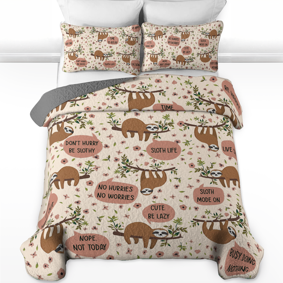 Shineful All Season Quilt 3-Piece Set Sloth Life Cream Day
