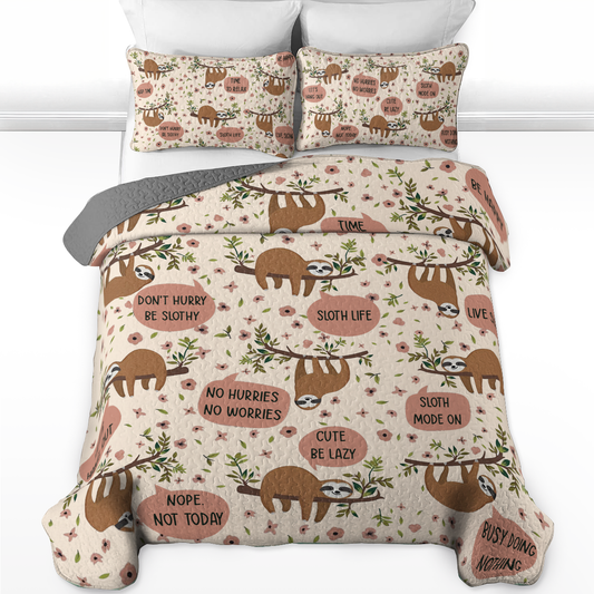Shineful All Season Quilt 3-Piece Set Sloth Life Cream Day