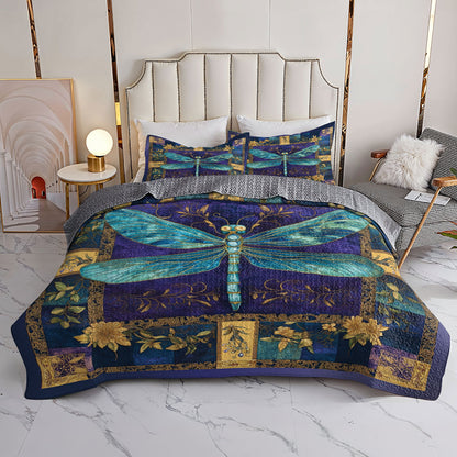Shineful All Season Quilt 3-Piece Set Sapphire Dragonfly