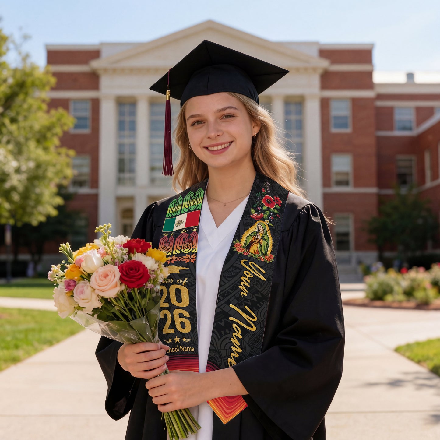 Shineful Graduation Sash Personalized Mexican Heritage Gold