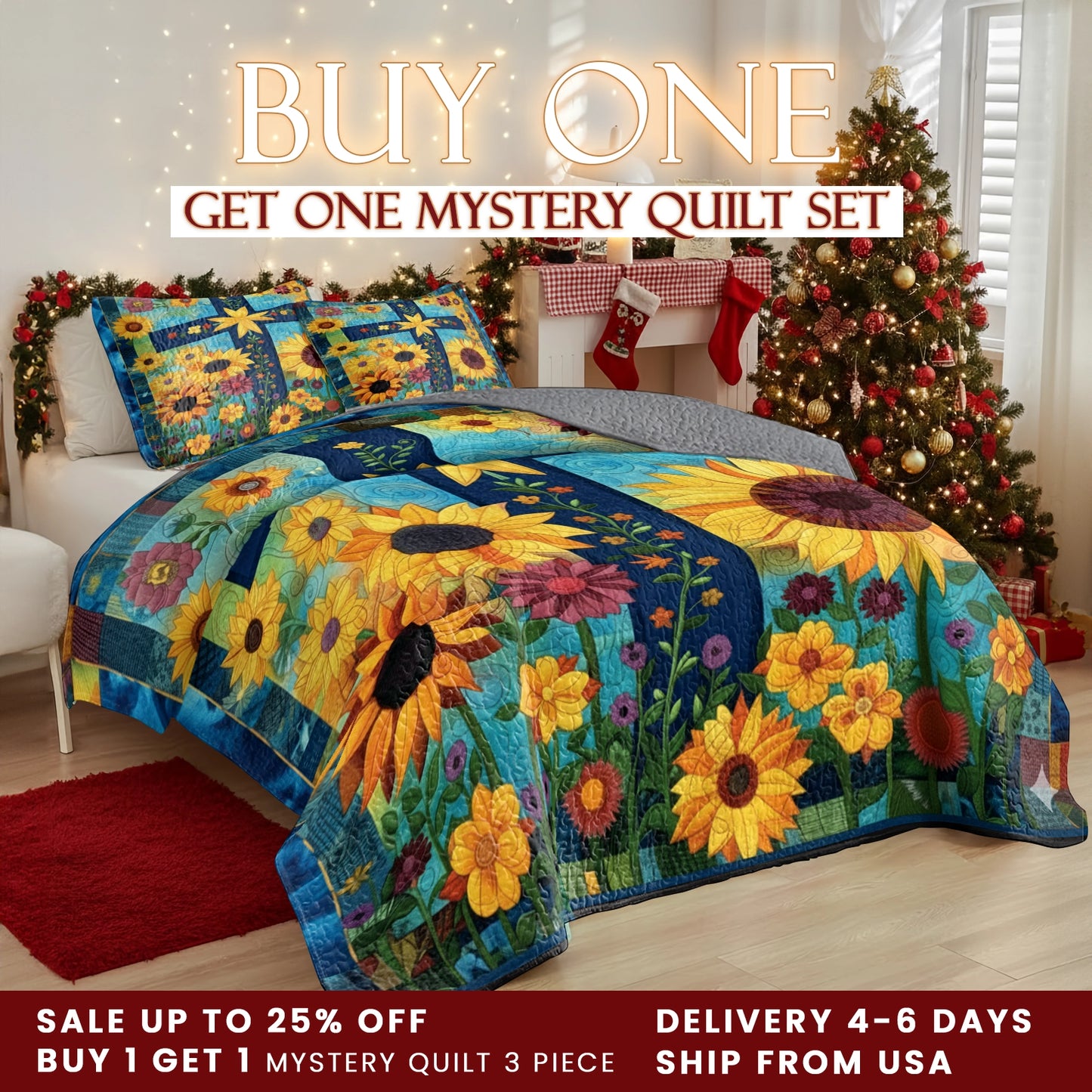 Shineful  Quilt 3-Piece Set Sunflower Cross