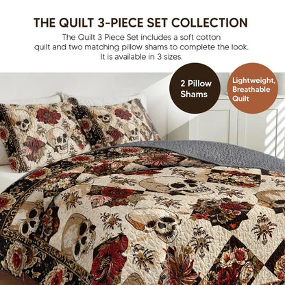 Shineful Quilt 3-Piece Set Gorgeous Mandala Skull