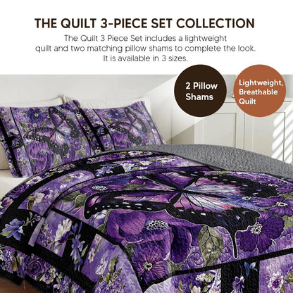 Shineful Quilt 3-Piece Set Violet Sketch of Serenity