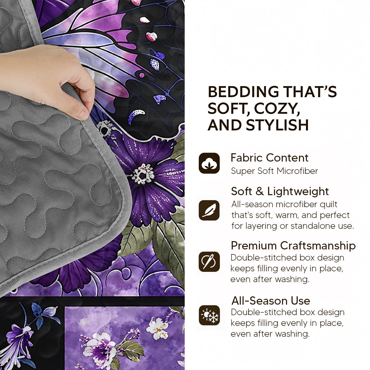 Shineful Quilt 3-Piece Set Lavender Wings of Grace