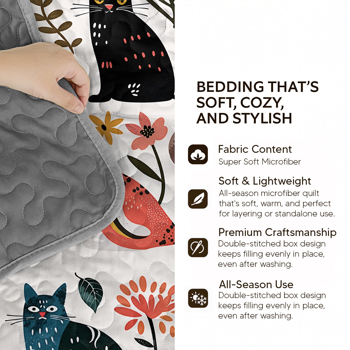 Shineful Quilt 3-Piece Set Sleepy Cats