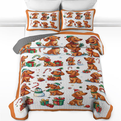 Shineful All Season Quilt 3-Piece Set Dachshund Christmas