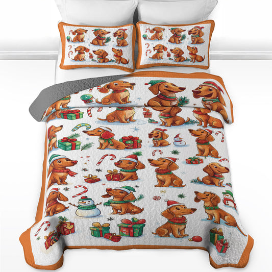 Shineful All Season Quilt 3-Piece Set Dachshund Christmas