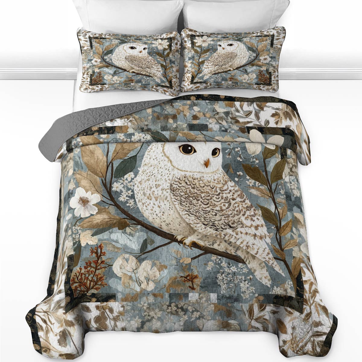 Shineful All Season Quilt 3-Piece Set Charming Owl Flowers