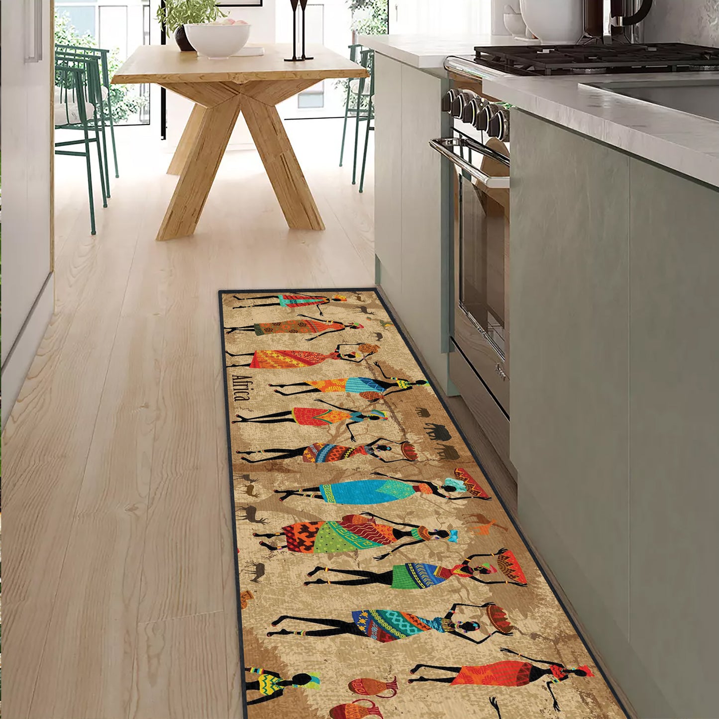 Shineful Ultra-Thin Non Skid Floor Mat, Kitchen Rugs African Rhythm
