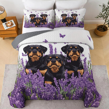Shineful All Season Quilt 3-Piece Set - Lavender Rottweiler Dreams