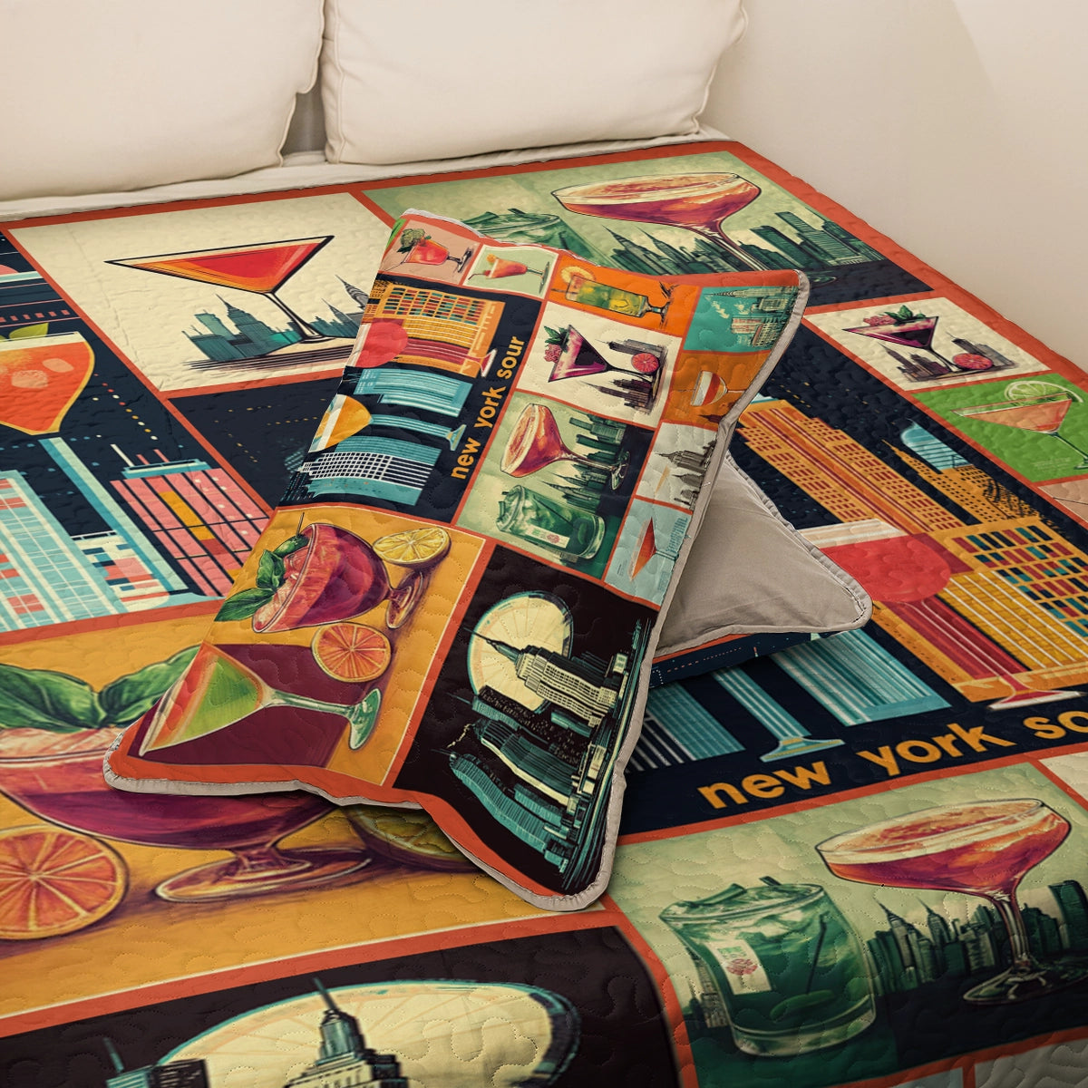 Shineful All Season Quilt 3-Piece Set Wine New York Cocktail Vibes