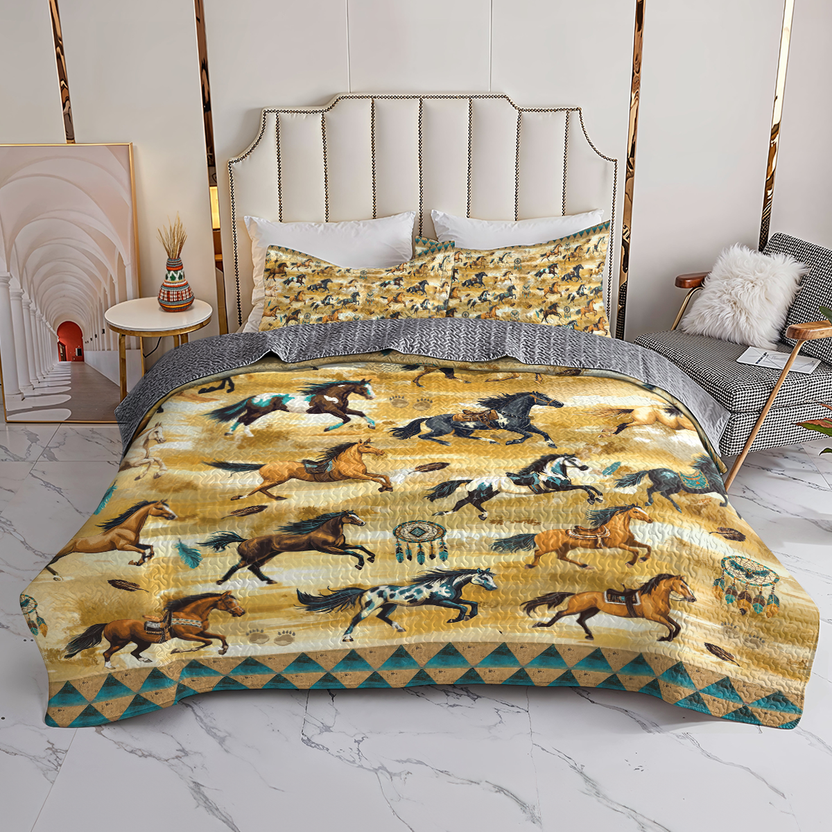 Shineful All Season Quilt 3-Piece Set Wild Mustang Spirits