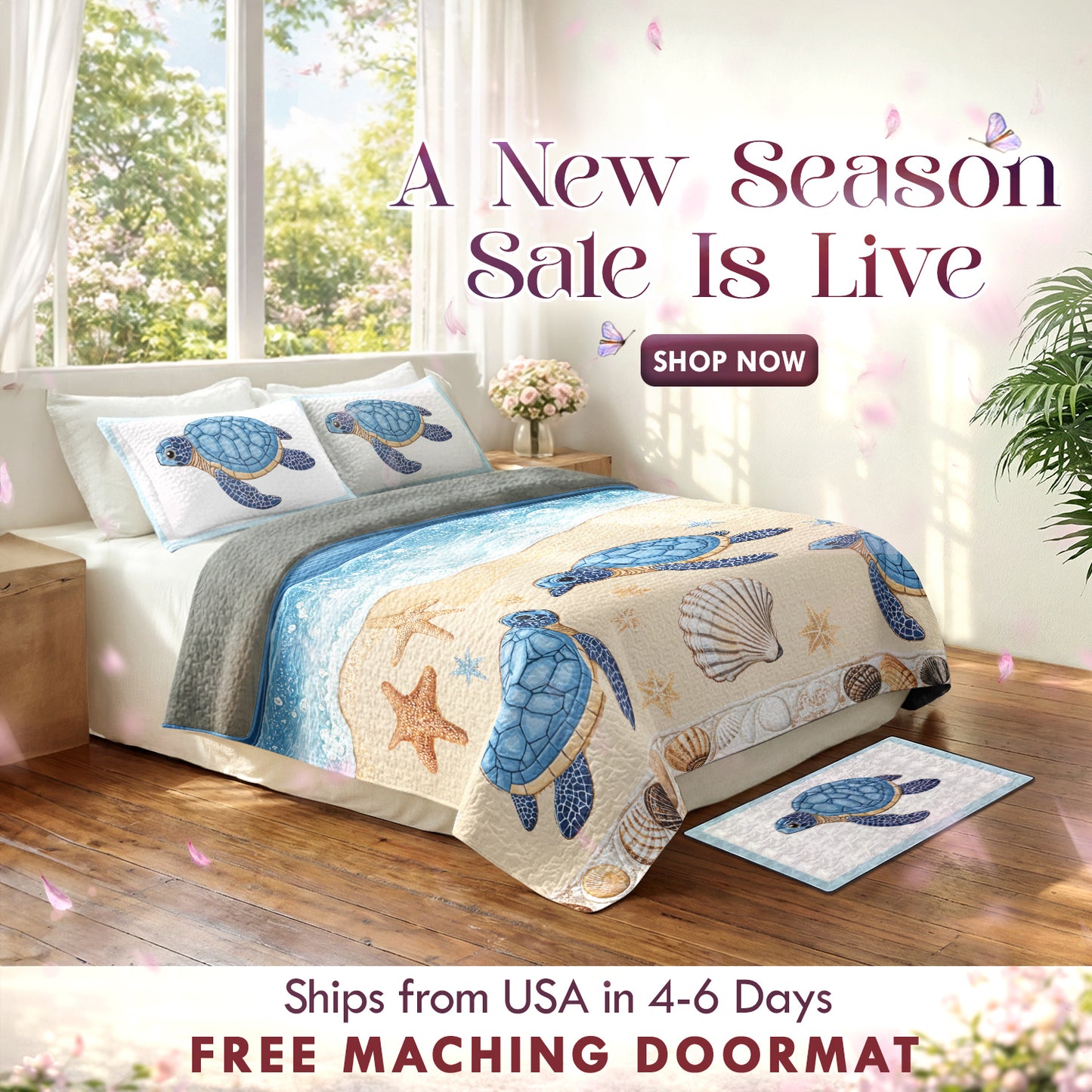 Shineful Quilt 3-Piece Set Sea Turtle