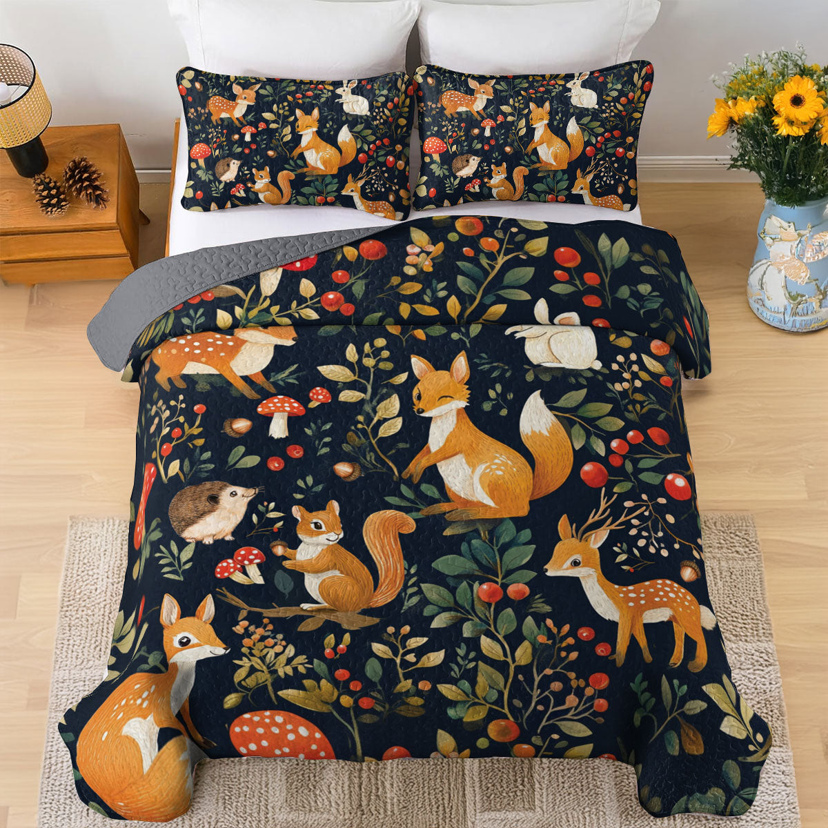 Shineful All Season Quilt 3-Piece Set Cute Animal In Forest