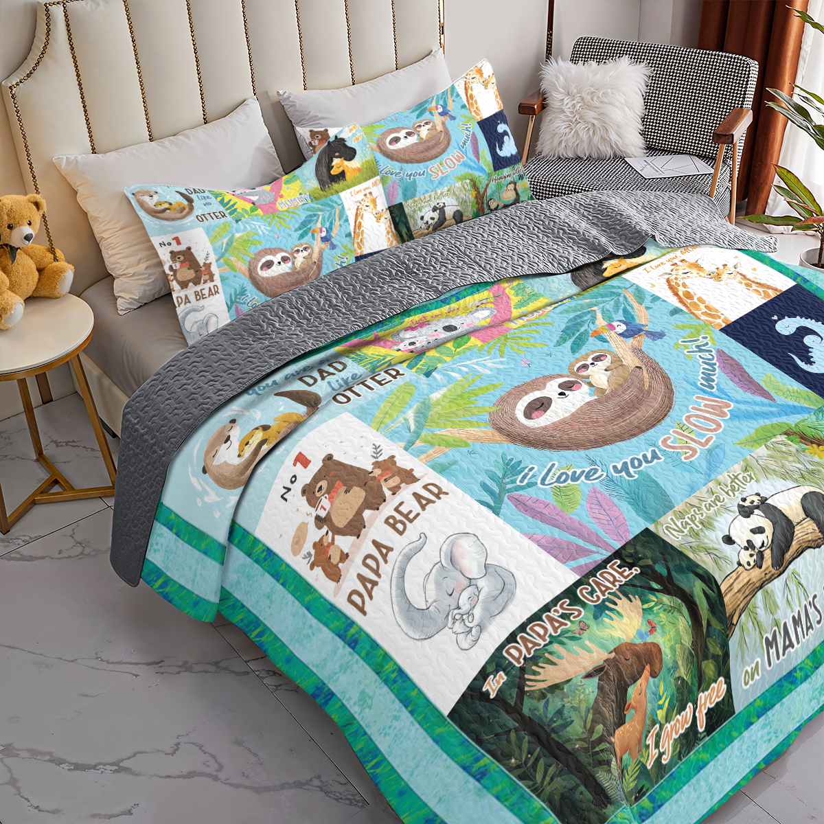 Shineful All Season Quilt 3-Piece Set Papa & Mama's Animal Love