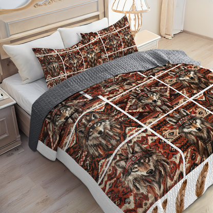 Shineful All Season Quilt 3-Piece Set - Native Wolf Pattern
