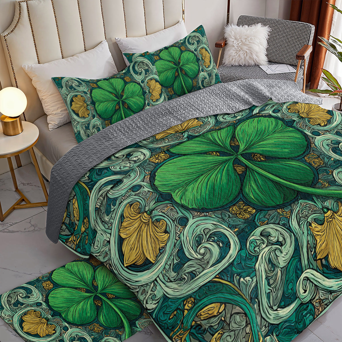 Shineful All Season Quilt 3-Piece Set Emerald Fortune