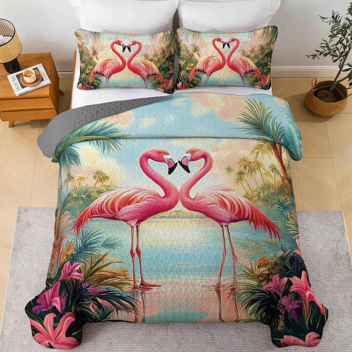 Shineful All Season Quilt 3-Piece Set - Tropical Flamingo Love