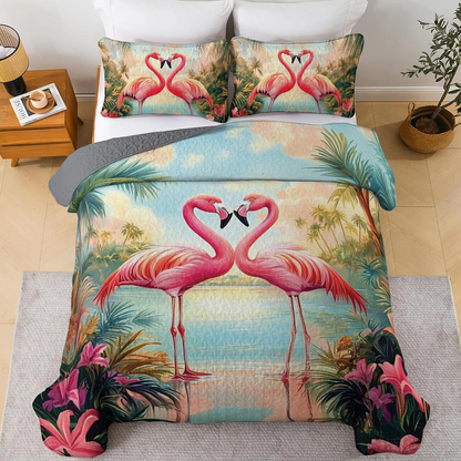 Shineful All Season Quilt 3-Piece Set - Tropical Flamingo Love