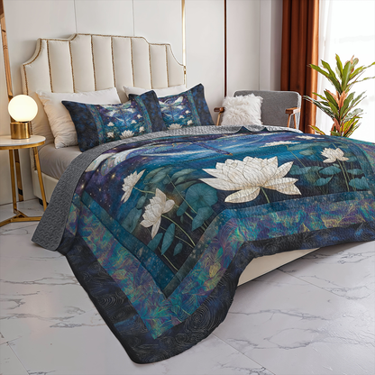 Shineful All Season Quilt 3-Piece Set  Celestial Dragonfly And Lotus
