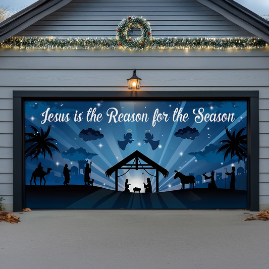 Shineful Garage Door Banner Decoration Nativity Starry Night Scene
