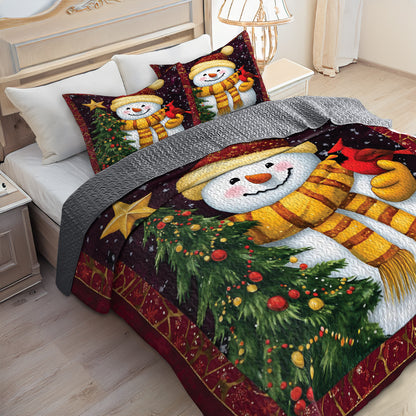 Shineful All Season Quilt 3-Piece Set Christmas Snowman And Cardinal