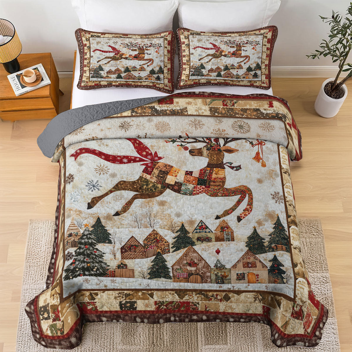 Shineful All Season Quilt 3-Piece Set Winter Reindeer Magic