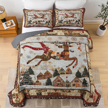 Shineful All Season Quilt 3-Piece Set Winter Reindeer Magic