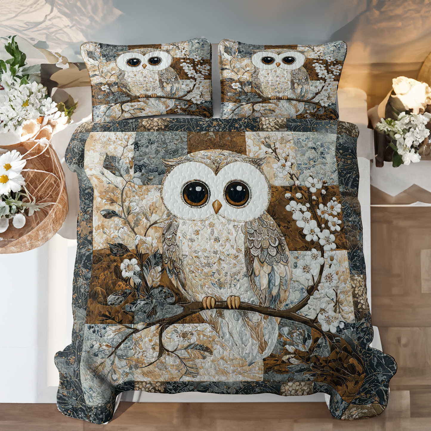 Shineful All Season Quilt 3-Piece Set Cute Owl Lovely