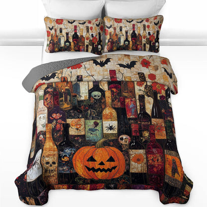 Shineful All Season Quilt 3-Piece Set Gorgeous Halloween Wine Bottles