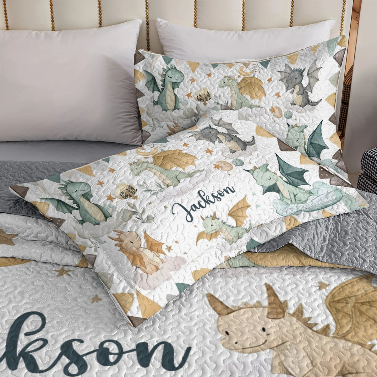Shineful All Season Quilt 3-Piece Set - Personalized Baby Dragon Dreams
