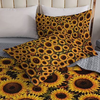 Shineful All Season Quilt 3-Piece Set - Sunlit Golden Blooms