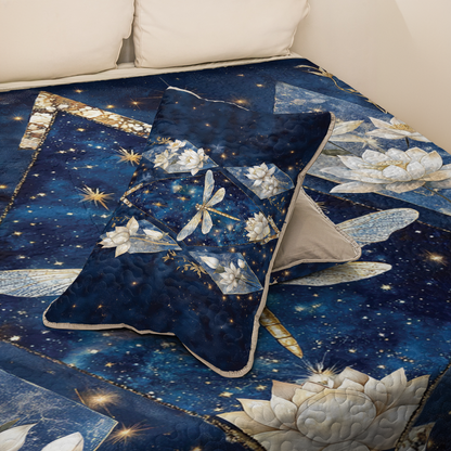 Shineful All Season Quilt 3-Piece Set Enlightened Dragonfly Lotus