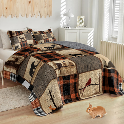 Shineful All Season Quilt 3-Piece Set Rustic Plaid Woodland