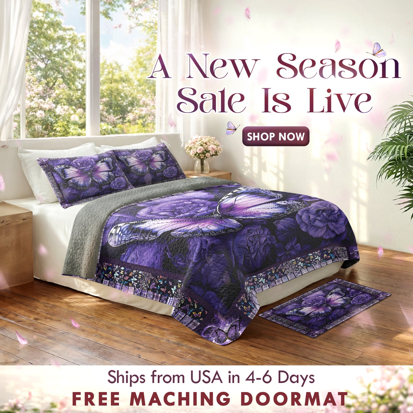 Shineful All Season Quilt 3-Piece Set Butterfly Bliss Purple