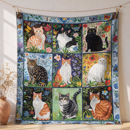 Shineful Quilt 3-Piece Set Cat Floral Felines