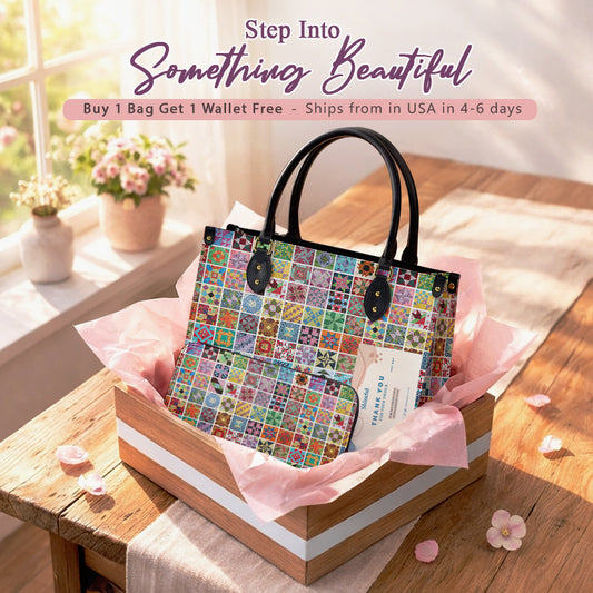 Shineful Leather Bag Traditional Quilting Blocks Blue