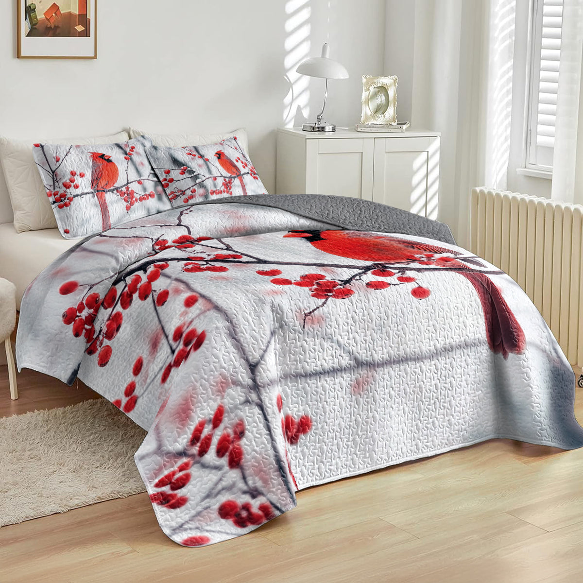 Shineful All Season Quilt 3-Piece Set Winter Cardinal