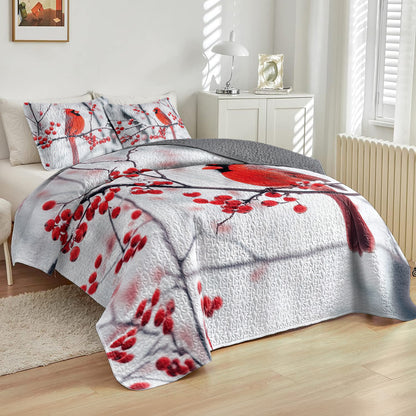 Shineful All Season Quilt 3-Piece Set Winter Cardinal