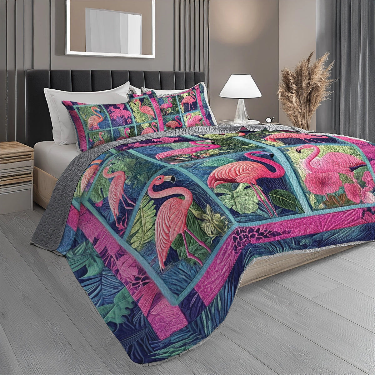 Shineful All Season Quilt 3-Piece Set - Flamingo Garden Tapestry
