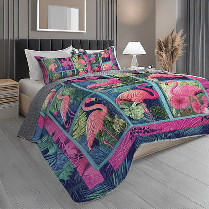 Shineful All Season Quilt 3-Piece Set - Flamingo Garden Tapestry