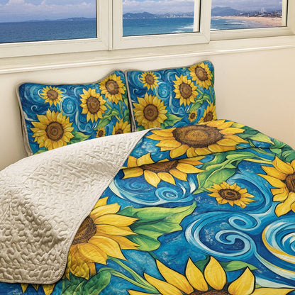 Shineful All Season Quilt 3-Piece Set - Sunflower Whirlwind Of Sunshine